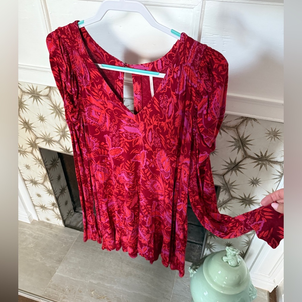 Free People Red Floral Blouse